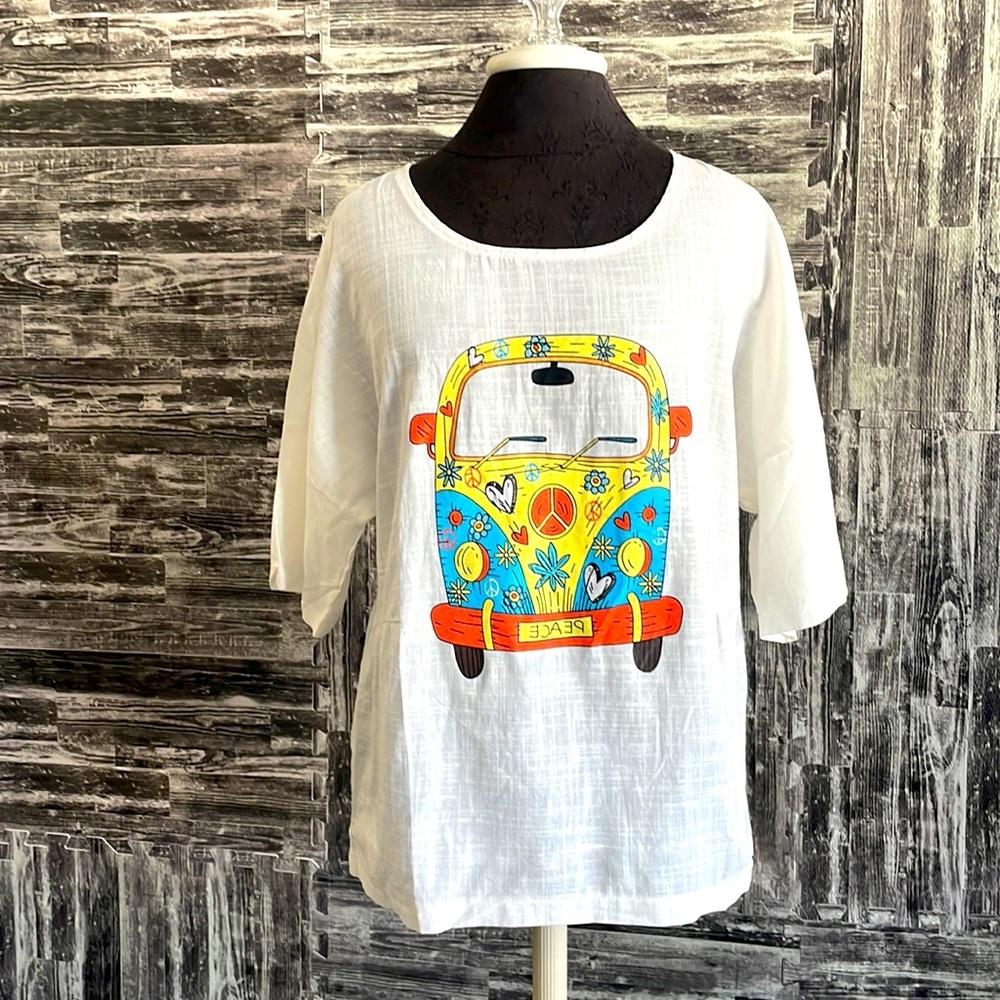 MissLook Peace hippie van size medium dolman sleeve top/tee EUC